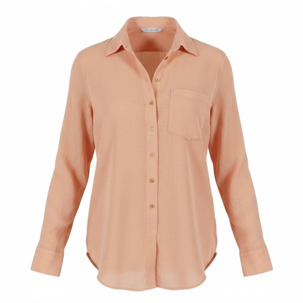 Free People Women's Peach Rayon‎ Blend Button Down Long Sleeve Shirt Size M